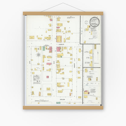 Old map wall art mockup — magnetic wood frame on white wall — Sanborn Fire Insurance Map from Carsonville, Sanilac County, Michigan (1900), Sheet #0001