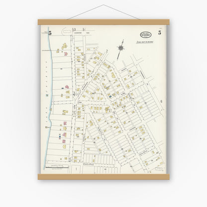 Old map wall art mockup — magnetic wood frame on white wall — Sanborn Fire Insurance Map from Sebring, Highlands County, Florida (1924), Sheet #0005