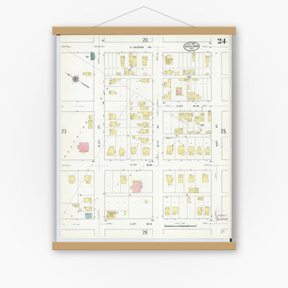 Old map wall art mockup — magnetic wood frame on white wall — Sanborn Fire Insurance Map from Ashland, Ashland County, Wisconsin (1909), Sheet #0024