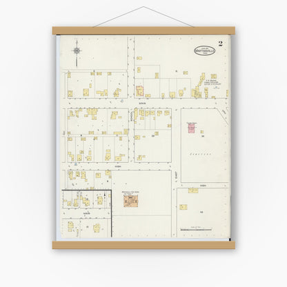 Old map wall art mockup — magnetic wood frame on white wall — Sanborn Fire Insurance Map from Martinsville, Clinton County, Ohio (1915), Sheet #0002