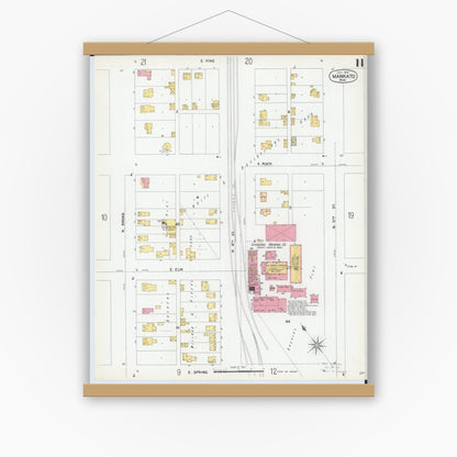Old map wall art mockup — magnetic wood frame on white wall — Sanborn Fire Insurance Map from Mankato, Blue Earth County, Minnesota (1900), Sheet #0011