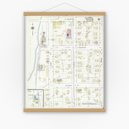 Old map wall art mockup — magnetic wood frame on white wall — Sanborn Fire Insurance Map from Havana, Mason County, Illinois (1914), Sheet #0006