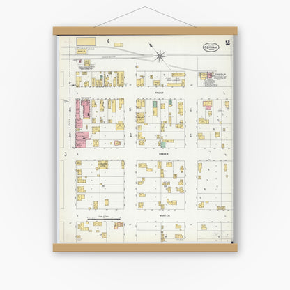Old map wall art mockup — magnetic wood frame on white wall — Sanborn Fire Insurance Map from Perham, Otter Tail County, Minnesota (1904), Sheet #0002