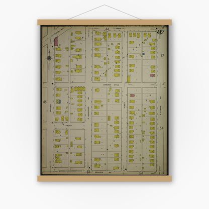 Old map wall art mockup — magnetic wood frame on white wall — Sanborn Fire Insurance Map from Kenosha, Kenosha County, Wisconsin. (1918), Sheet 50