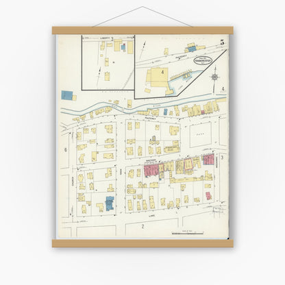 Old map wall art mockup — magnetic wood frame on white wall — Sanborn Fire Insurance Map from Hammondsport, Steuben County, New York (1913), Sheet #0005