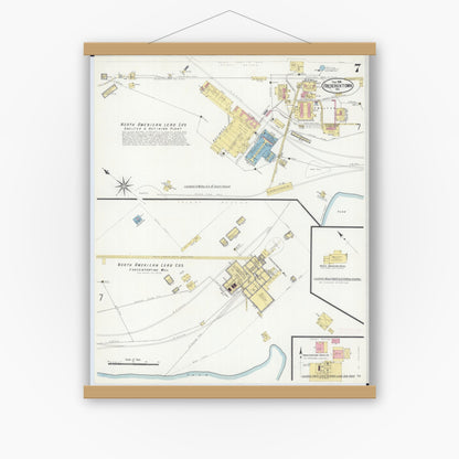 Old map wall art mockup — magnetic wood frame on white wall — Sanborn Fire Insurance Map from Fredericktown, Madison County, Missouri (1908), Sheet #0007