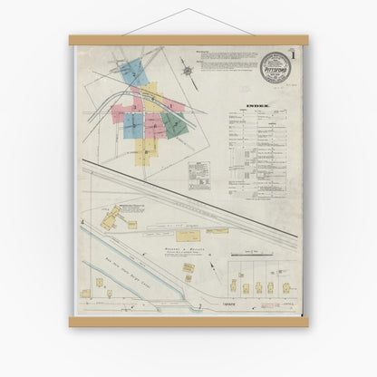 Old map wall art mockup — magnetic wood frame on white wall — Sanborn Fire Insurance Map from Pittsford, Monroe County, New York (1912) - Complete Map Set