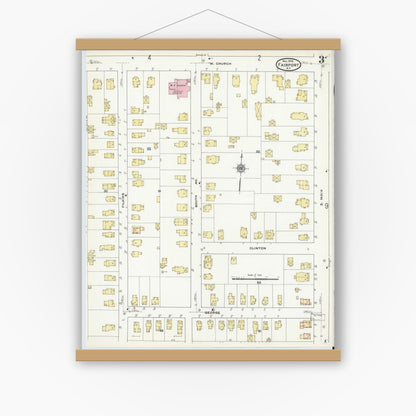 Old map wall art mockup — magnetic wood frame on white wall — Sanborn Fire Insurance Map from Fairport, Monroe County, New York (1909), Sheet #0003