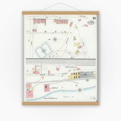 Old map wall art mockup — magnetic wood frame on white wall — Sanborn Fire Insurance Map from Columbia, Lancaster County, Pennsylvania (1899), Sheet #0010