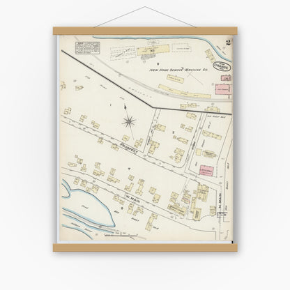 Old map wall art mockup — magnetic wood frame on white wall — Sanborn Fire Insurance Map from Orange, Franklin County, Massachusetts (1884), Sheet #0002