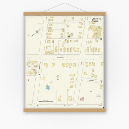 Old map wall art mockup — magnetic wood frame on white wall — Sanborn Fire Insurance Map from Rome, Oneida County, New York (1909), Sheet #0003