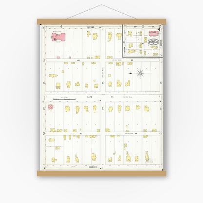 Old map wall art mockup — magnetic wood frame on white wall — Sanborn Fire Insurance Map from Storm Lake, Buena Vista County, Iowa (1899), Sheet #0004
