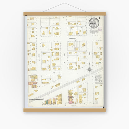 Old map wall art mockup — magnetic wood frame on white wall — Sanborn Fire Insurance Map from Bancroft, Shiawassee County, Michigan (1908) - Complete Map Set