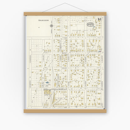 Old map wall art mockup — magnetic wood frame on white wall — Sanborn Fire Insurance Map from Batavia, Kane County, Illinois (1916), Sheet #0014