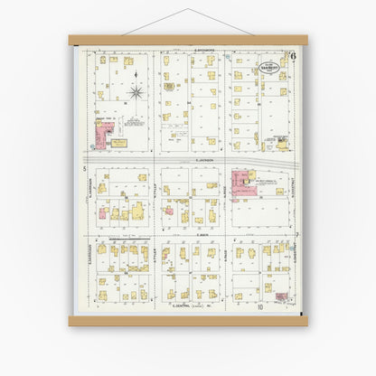 Old map wall art mockup — magnetic wood frame on white wall — Sanborn Fire Insurance Map from Van Wert, Van Wert County, Ohio (1901), Sheet #0006
