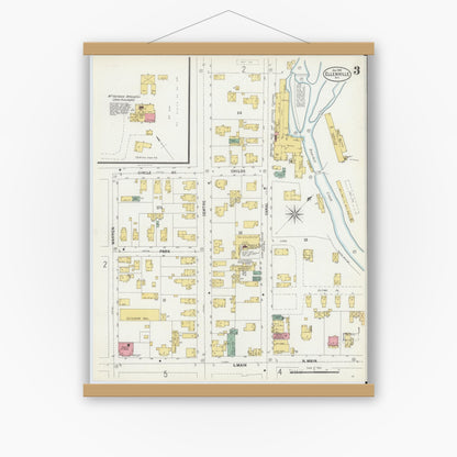 Old map wall art mockup — magnetic wood frame on white wall — Sanborn Fire Insurance Map from Ellenville, Ulster County, New York (1900), Sheet #0003