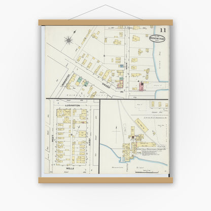 Old map wall art mockup — magnetic wood frame on white wall — Sanborn Fire Insurance Map from Menominee, Menominee County, Michigan (1890), Sheet #0011