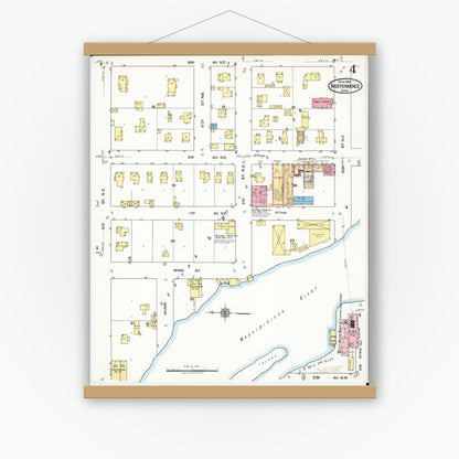 Old map wall art mockup — magnetic wood frame on white wall — Sanborn Fire Insurance Map from Independence, Buchanan County, Iowa (1920), Sheet #0004