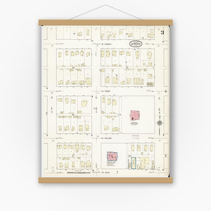 Old map wall art mockup — magnetic wood frame on white wall — Sanborn Fire Insurance Map from Cherokee, Cherokee County, Iowa (1914), Sheet #0003