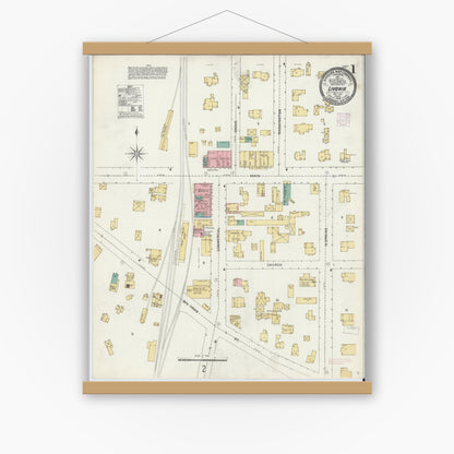 Old map wall art mockup — magnetic wood frame on white wall — Sanborn Fire Insurance Map from Livonia, Livingston County, New York (1906) - Complete Map Set
