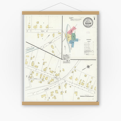 Old map wall art mockup — magnetic wood frame on white wall — Sanborn Fire Insurance Map from Shushan, Washington County, New York (1912) - Complete Map Set