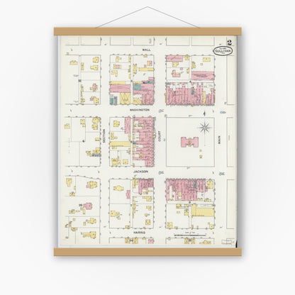 Old map wall art mockup — magnetic wood frame on white wall — Sanborn Fire Insurance Map from Sullivan, Sullivan County, Indiana (1892), Sheet #0002