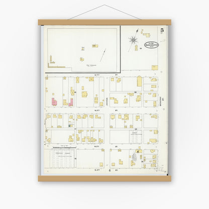 Old map wall art mockup — magnetic wood frame on white wall — Sanborn Fire Insurance Map from Manchester, Adams County, Ohio (1904), Sheet #0005