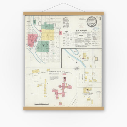 Old map wall art mockup — magnetic wood frame on white wall — Sanborn Fire Insurance Map from Jefferson, Jefferson County, Wisconsin (1898) - Complete Map Set