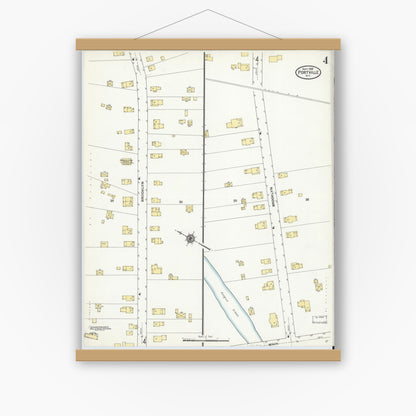 Old map wall art mockup — magnetic wood frame on white wall — Sanborn Fire Insurance Map from Portville, Cattaraugus County, New York (1909), Sheet #0004