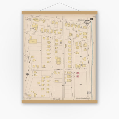 Old map wall art mockup — magnetic wood frame on white wall — Sanborn Fire Insurance Map from Hull, Plymouth County, Massachusetts (1922), Sheet #0010