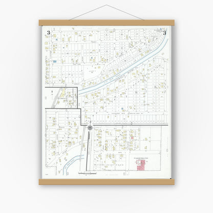 Old map wall art mockup — magnetic wood frame on white wall — Sanborn Fire Insurance Map from Millersport, Fairfield County, Ohio (1946), Sheet #0003