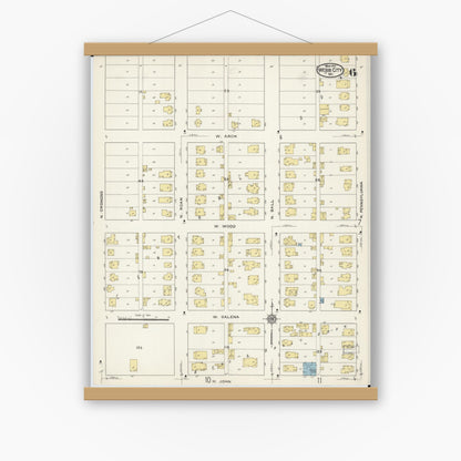 Old map wall art mockup — magnetic wood frame on white wall — Sanborn Fire Insurance Map from Webb City, Jasper County, Missouri (1915), Sheet #0006