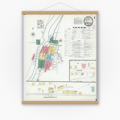 Old map wall art mockup — magnetic wood frame on white wall — Sanborn Fire Insurance Map from Miamisburg, Montgomery County, Ohio (1901) - Complete Map Set
