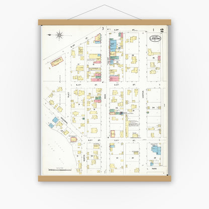 Old map wall art mockup — magnetic wood frame on white wall — Sanborn Fire Insurance Map from Lansing, Allamakee County, Iowa (1902), Sheet #0002