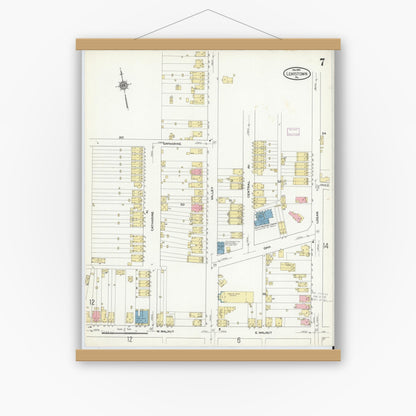 Old map wall art mockup — magnetic wood frame on white wall — Sanborn Fire Insurance Map from Lewistown, Mifflin County, Pennsylvania (1910), Sheet #0007