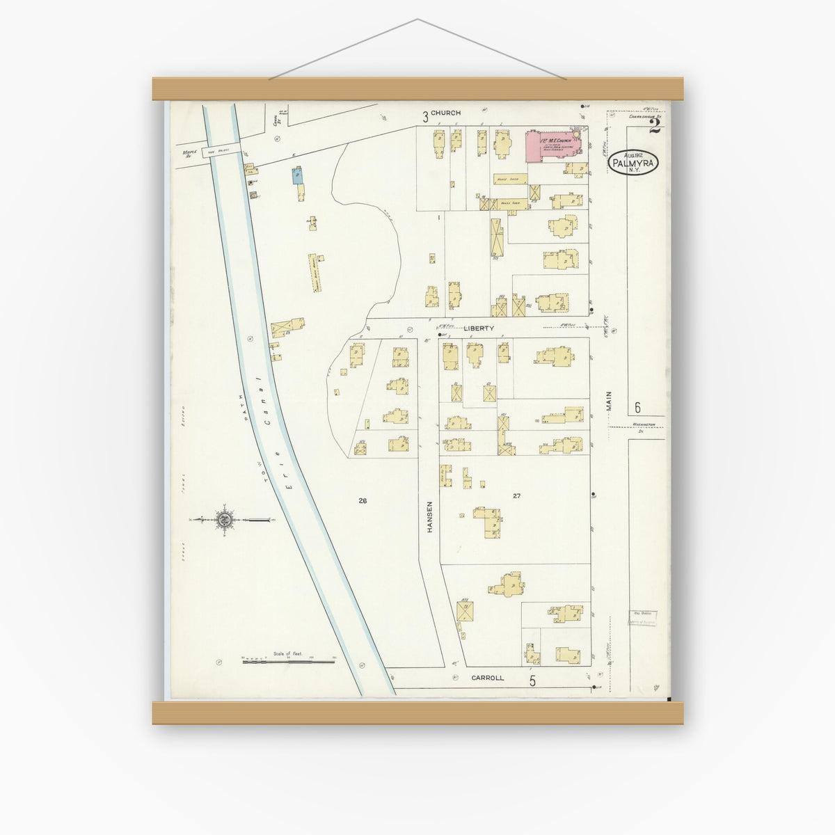 Old map wall art mockup — magnetic wood frame on white wall — Sanborn Fire Insurance Map from Palmyra, Wayne County, New York (1912) - Complete Map Set