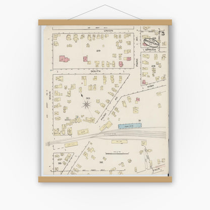 Old map wall art mockup — magnetic wood frame on white wall — Sanborn Fire Insurance Map from Brockport, Monroe County, New York (1885), Sheet #0005