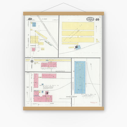 Old map wall art mockup — magnetic wood frame on white wall — Sanborn Fire Insurance Map from Kankakee, Kankakee County, Illinois (1930), Sheet #0040