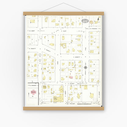 Old map wall art mockup — magnetic wood frame on white wall — Sanborn Fire Insurance Map from Denison, Crawford County, Iowa (1913), Sheet #0004