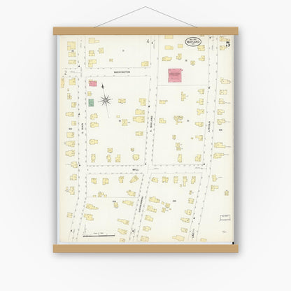 Old map wall art mockup — magnetic wood frame on white wall — Sanborn Fire Insurance Map from Wayland, Steuben County, New York (1908), Sheet #0005