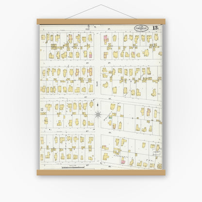 Old map wall art mockup — magnetic wood frame on white wall — Sanborn Fire Insurance Map from Fond du Lac, Fond du Lac County, Wisconsin (1898), Sheet #0013