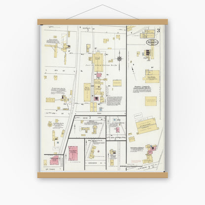 Old map wall art mockup — magnetic wood frame on white wall — Sanborn Fire Insurance Map from Kennett, Dunklin County, Missouri (1919), Sheet #0003
