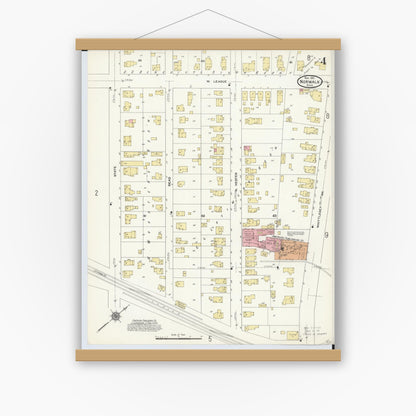 Old map wall art mockup — magnetic wood frame on white wall — Sanborn Fire Insurance Map from Norwalk, Huron County, Ohio (1911), Sheet #0004