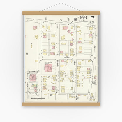Old map wall art mockup — magnetic wood frame on white wall — Sanborn Fire Insurance Map from Braddock, Allegheny County, Pennsylvania (1914), Sheet #0028