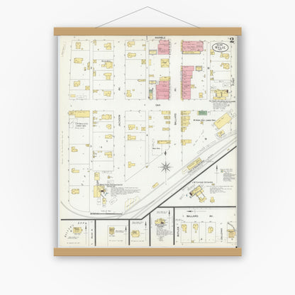 Old map wall art mockup — magnetic wood frame on white wall — Sanborn Fire Insurance Map from Wolfe City, Hunt County, Texas (1901), Sheet #0002