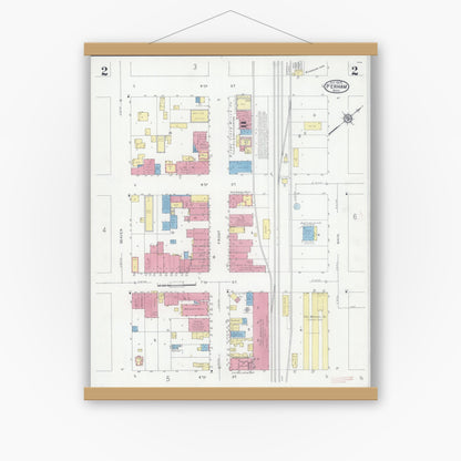 Old map wall art mockup — magnetic wood frame on white wall — Sanborn Fire Insurance Map from Perham, Otter Tail County, Minnesota (1929), Sheet #0002