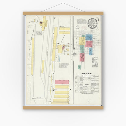 Old map wall art mockup — magnetic wood frame on white wall — Sanborn Fire Insurance Map from Gaylord, Otsego County, Michigan (1898), Sheet #0001