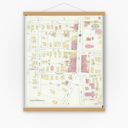 Old map wall art mockup — magnetic wood frame on white wall — Sanborn Fire Insurance Map from Willoughby, Lake County, Ohio (1911), Sheet #0003