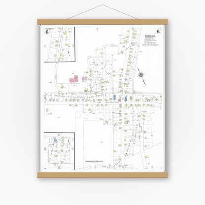 Old map wall art mockup — magnetic wood frame on white wall — Sanborn Fire Insurance Map from Caldwell, Noble County, Ohio (1948), Sheet #0006