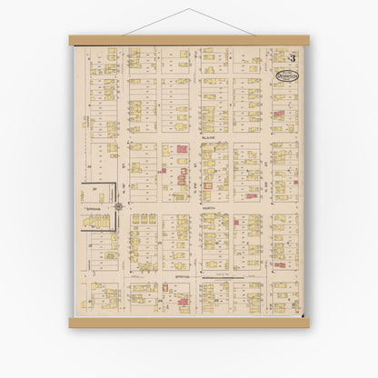 Old map wall art mockup — magnetic wood frame on white wall — Sanborn Fire Insurance Map from Dennison, Tuscarawas County, Ohio (1921), Sheet #0003
